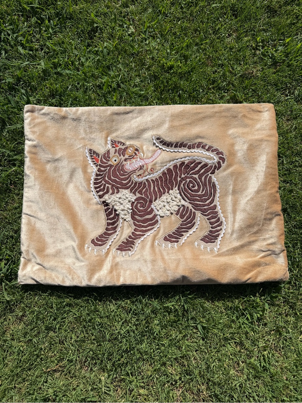 Tibetan Tiger Velvet Chinoiserie Decorative Pillow Cover Eclectic Decor 14x20